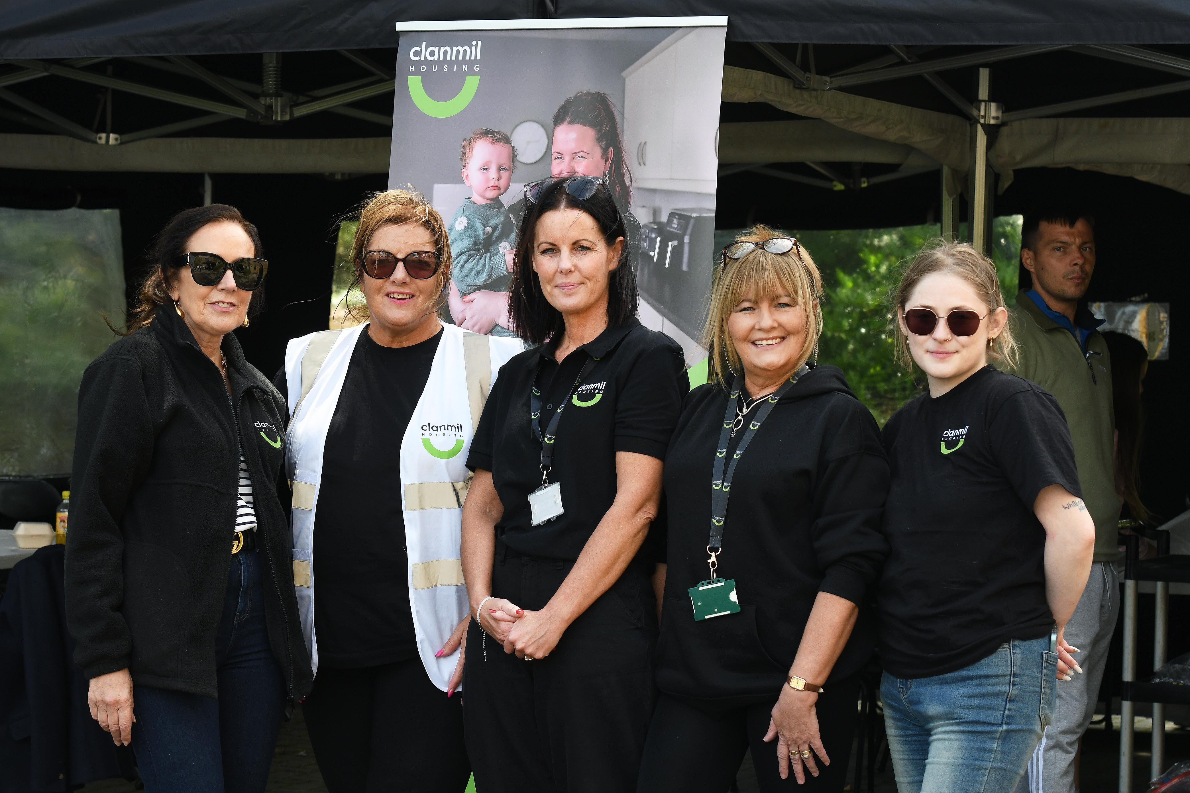Staff members, from left, Bridie Doherty, Claire Darby, Aileen Carlin, Majella Stewart and Lucy Bryan were pictured during Clanmil's Listening Event at Ballinaska Heights on Saturday. 