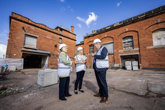Lord Mayor of Belfast Councillor Tracy Kelly and Edwin Poots MLA join Carol McTaggart, CEO of Clanmil Housing on the site of the new homes at Rydalmere Street.